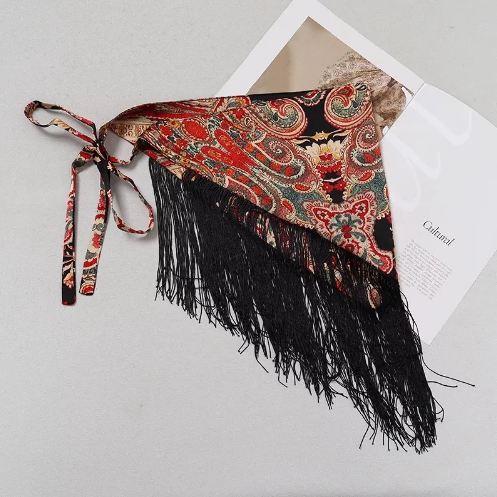 Chinese Style Ethnic Triangular Waistband Tassel Jeans Decor Floral Triangular Belt Clothing Accessories Embroidered Printing