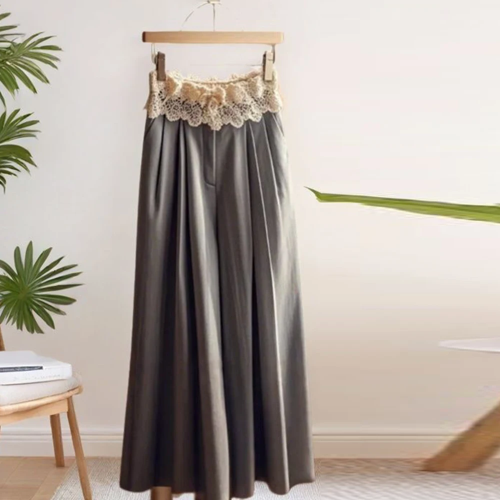 

Gray lace high-waisted sports wide-leg straight-leg pants children's new spring small wear women y2k pants