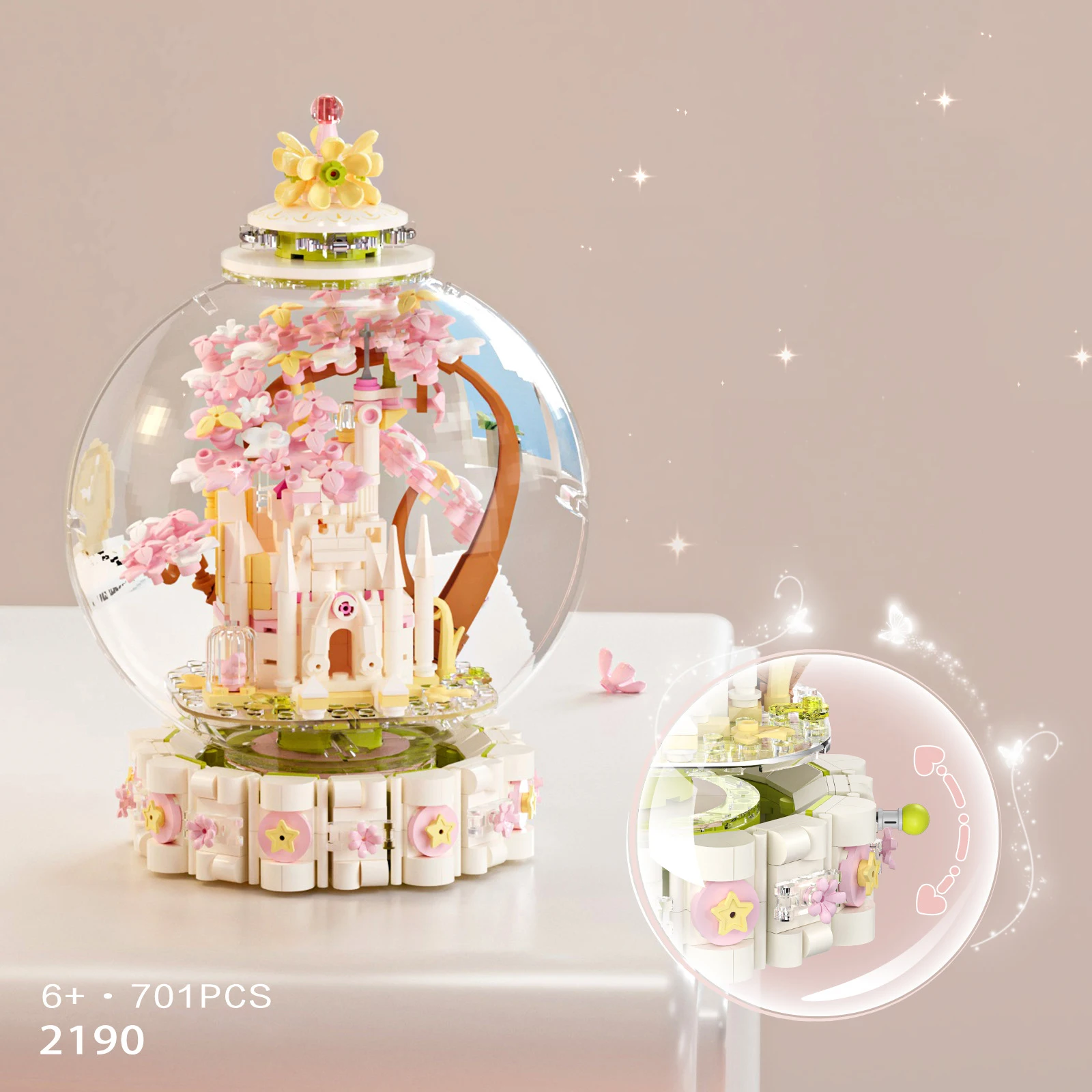 

Idea Fairy Tale World Building Bricks Crystal Ball Cherry Flower Rotate Castle Mini Block Model Educational Toys For Girls Gifts