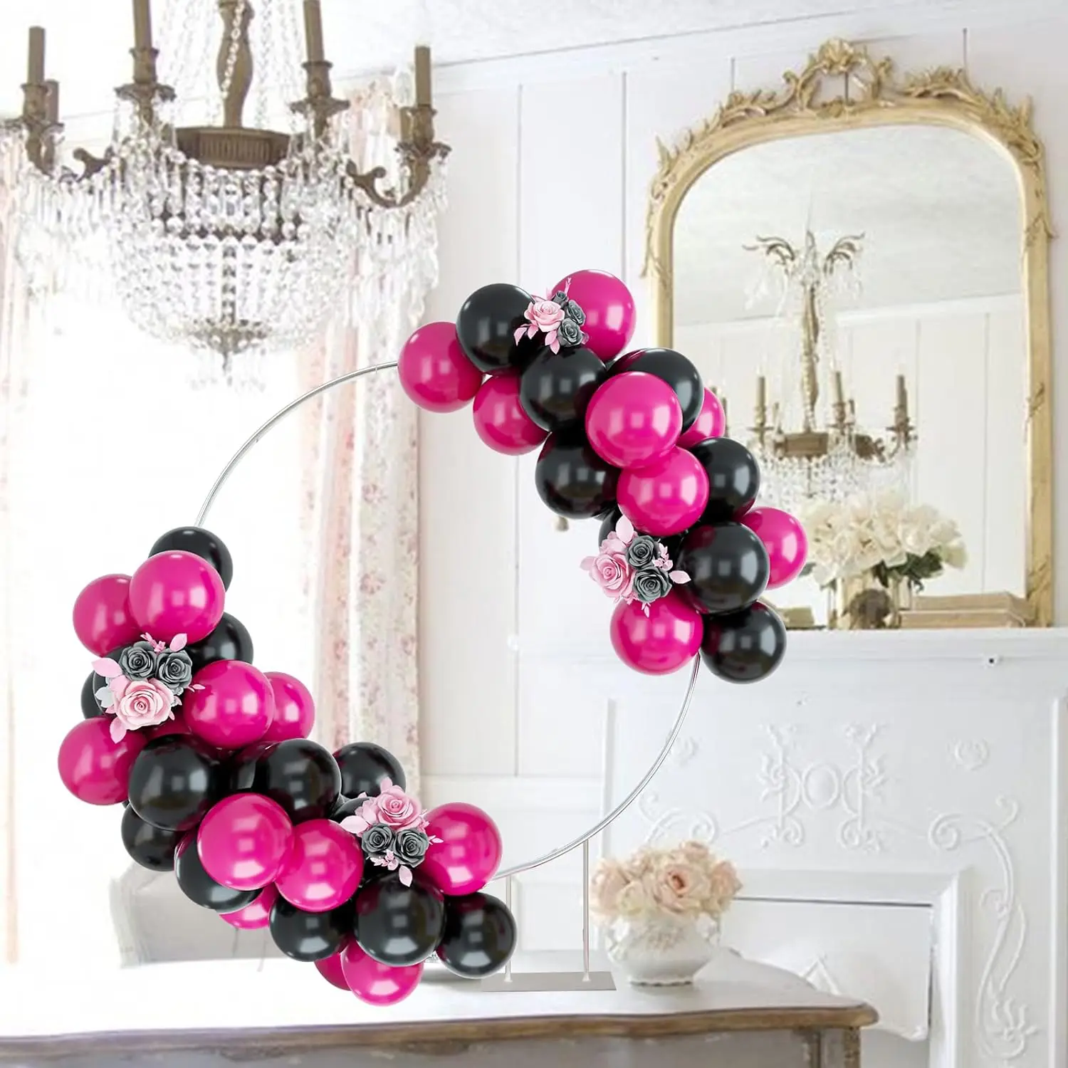 52PCS Hot Pink Black Balloon Arch Kit For Wedding Engagement Bride Shower Party Supplies