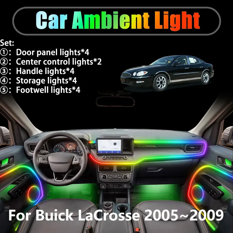 

Для Buick LaCrosse 2005 ~ 2009 Allure MK1 2/18 в 1, автомобильное окружающее освещение, светодиодные внутренние светодиодные фонари багажника, USB RGB Ensemble Streamer