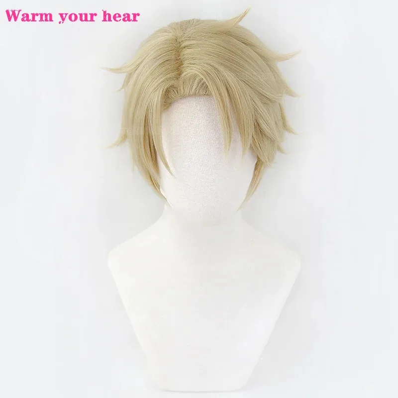アニメ合成ロイドフォージャーコスプレショートライトリネンゴールド耐熱髪ハロウィンパーティートワイライトユニセックスウィッグ + ウィッグキャップ