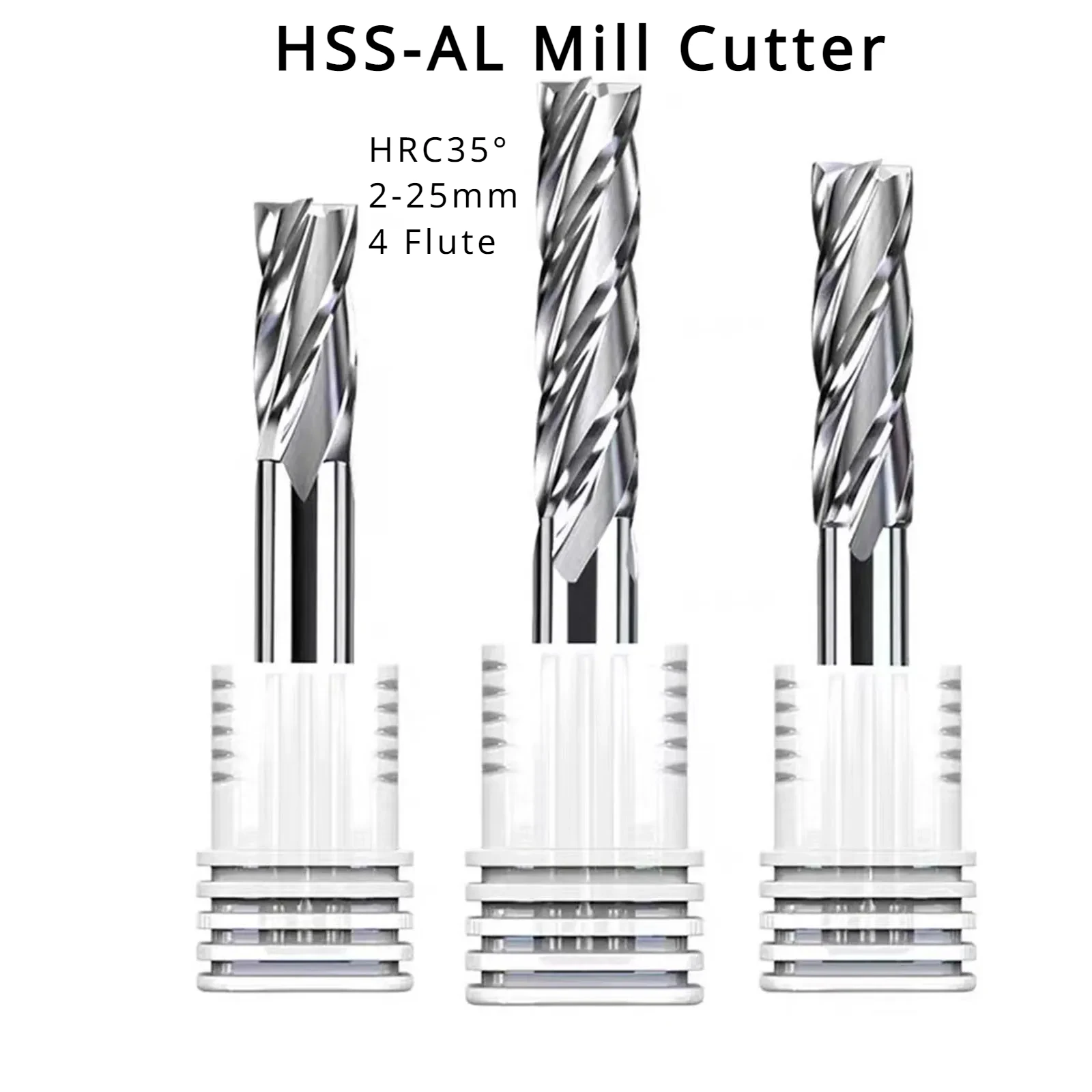 HRC35° 2-25mm 4 Flute HSS-AL End Mill Cutter Set Extra Long Aluminum Non-Ferrous Metal CNC Cutting Tool 8/10/12/14/16/18/20/25mm