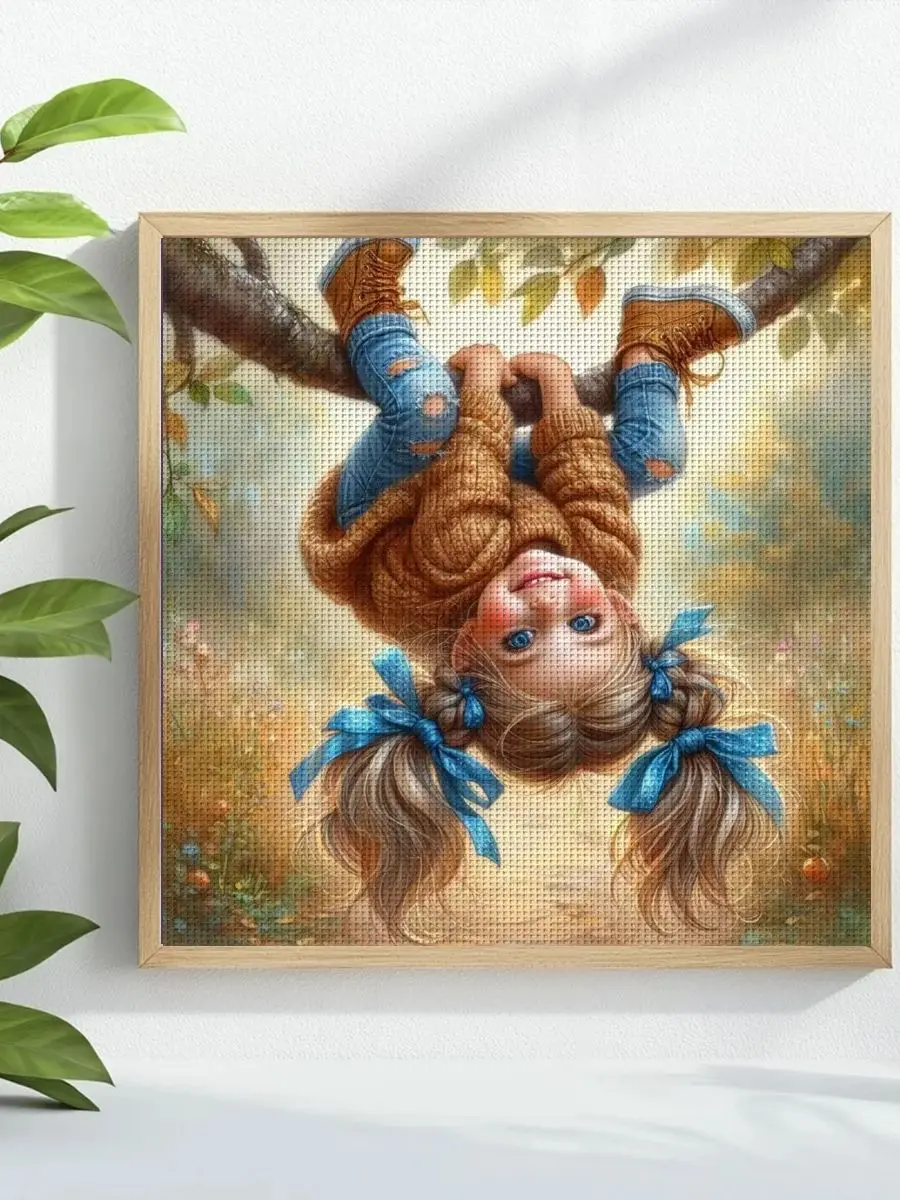 1 Stück 40×40 cm/15,74 Zoll, perfekt für manuelles Basteln. Das Design zeigt ein Mädchenmotiv, was es zu einem idealen DIY-Kreuzstich-Set macht. – Detail 1