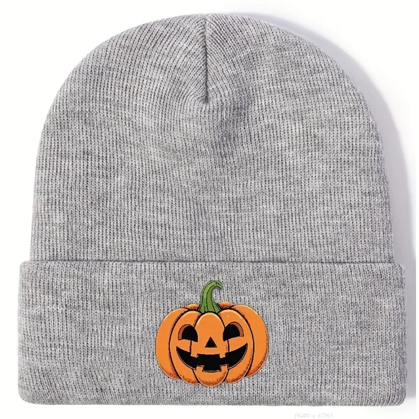 Happy Halloween Pumpkin Beanie Hat, Unisex Knit Winter Hat for Casual Parties, Trick-or-Treat, Warm Accessory