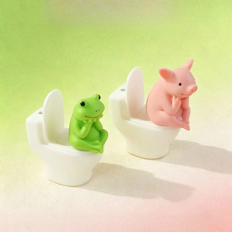 Cute Frog Pig Sitting On Toilet Resin Figurine Funny Mini Statue Creative Home Office Desktop Decor Ornament Gift - view 5