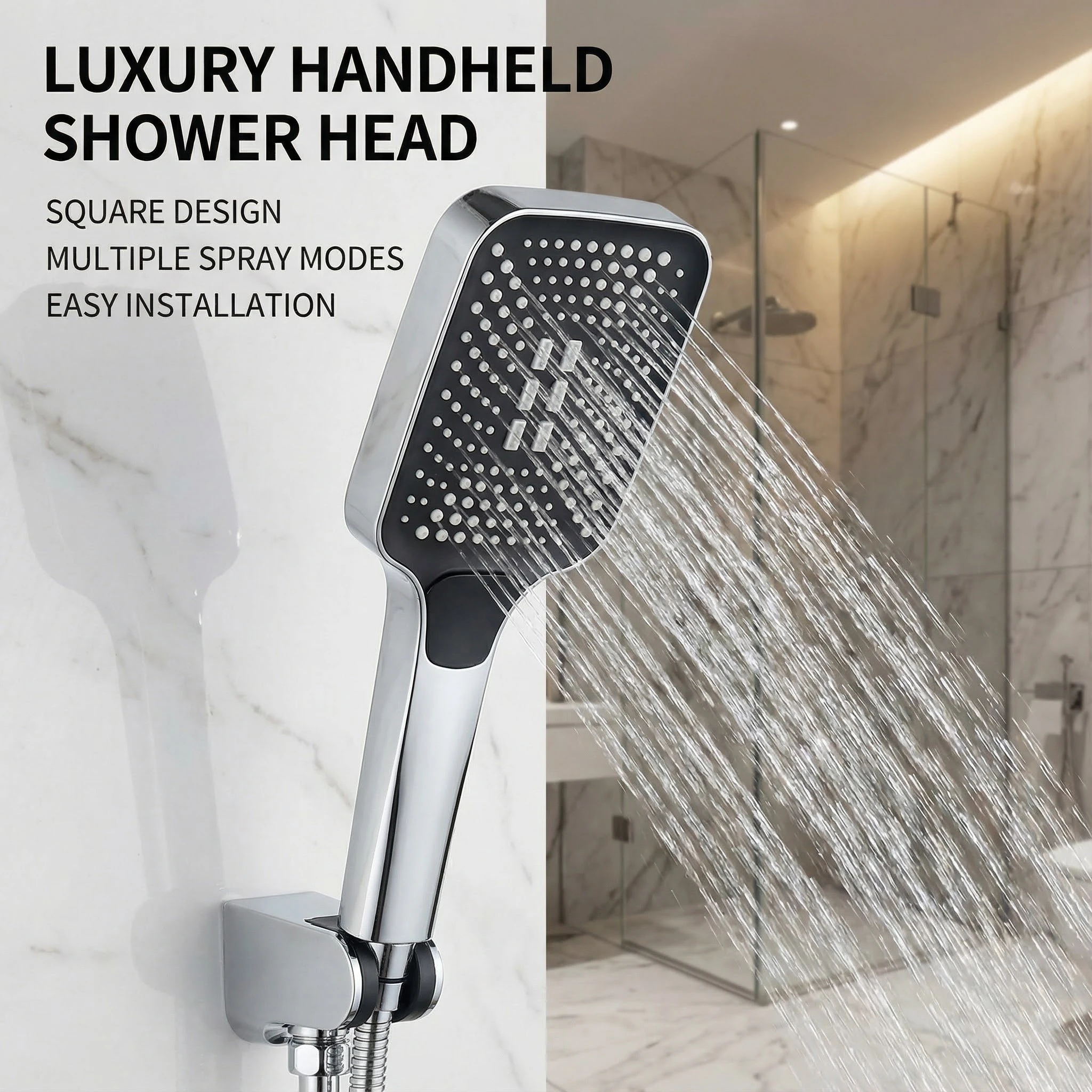 

New 3-Mode Adjustable Shower Head High Flow High Pressure Water-Saving Bathroom Faucet Accessory