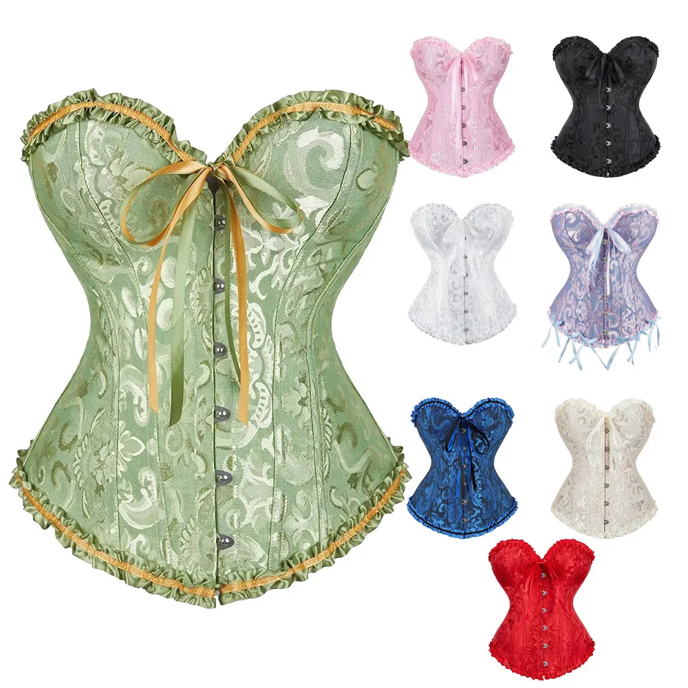 

Women Sexy Bustiers And Corsets Floral Lace For Vintage Bustier and Corsets Gothic Overbust Satin Jacquard Corsets