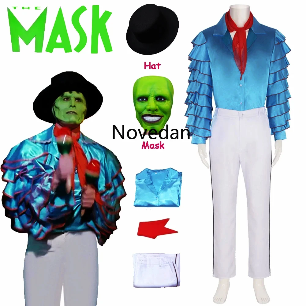Jim Carrey The Mask Costume Men Women Adult Cosplay Movie TOP Pants Hat Suit Uniform Carnival Party Halloween Full Costume