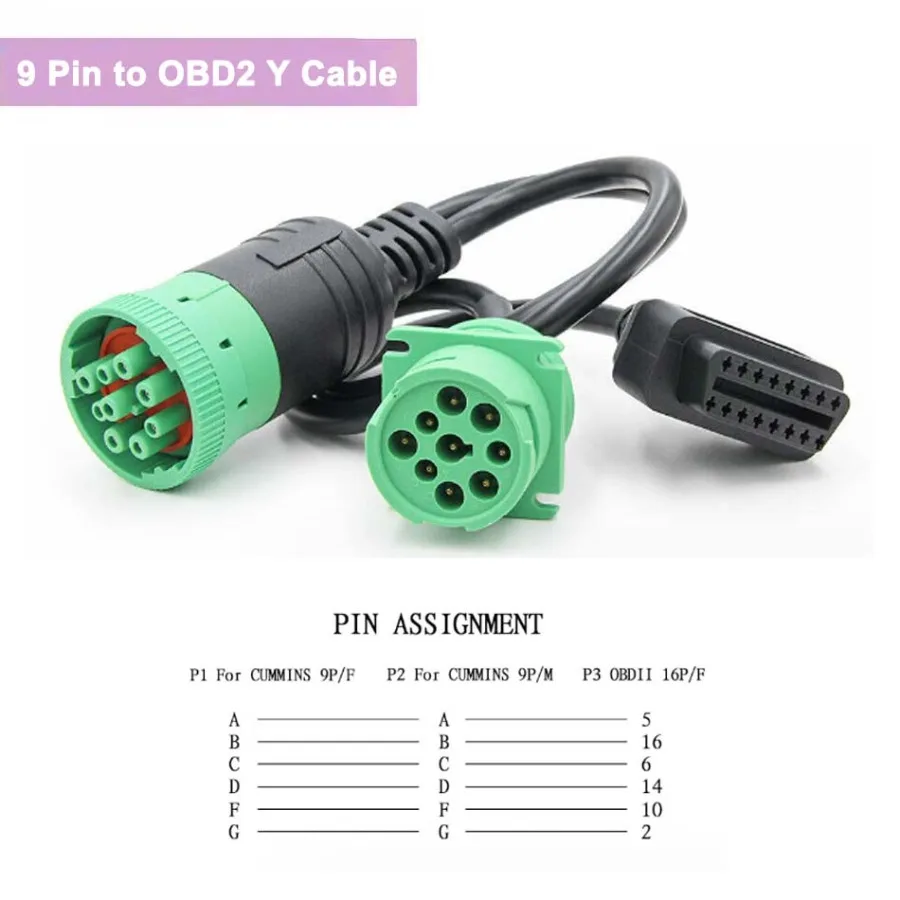 9 Pin To OBD2 16PIN Interface Truck Y Cable Adapter  J1939 9pin OBD Adapter cable Car Scanner Auto OBDII Y Splitter Connector