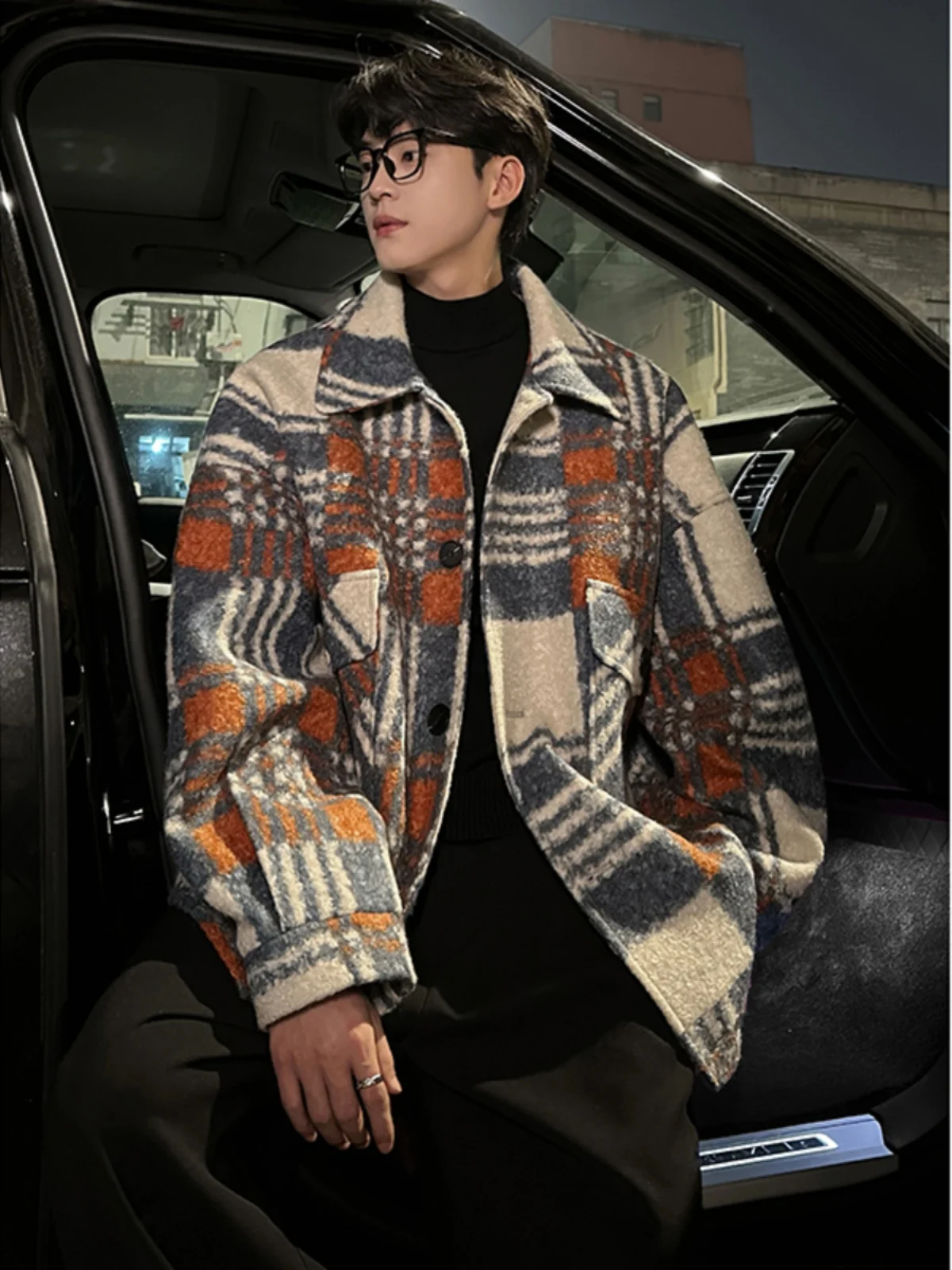 

Laid-ba Sle Thiened Свободное мужское шерстяное пальто с рисунком в клетку Теплая зимняя куртка для подростков Faion Повседневная верхняя одежда