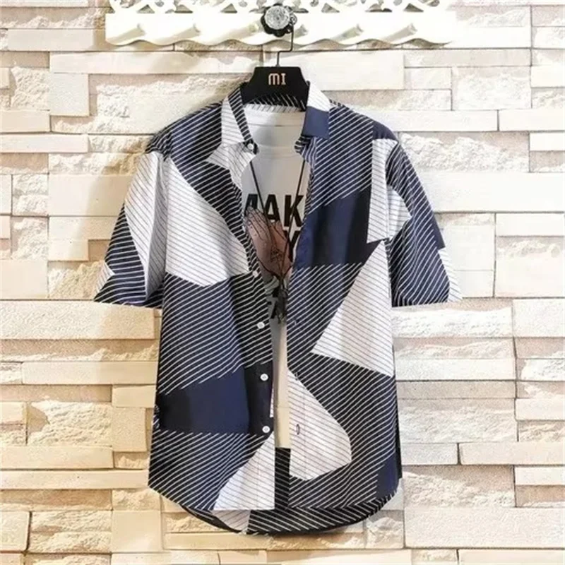 

Summer New Men's Short Sleeved Cotton Shirt, Trendy Printed Shirt, 22 Color Printed European Size S-3XL To Choose From