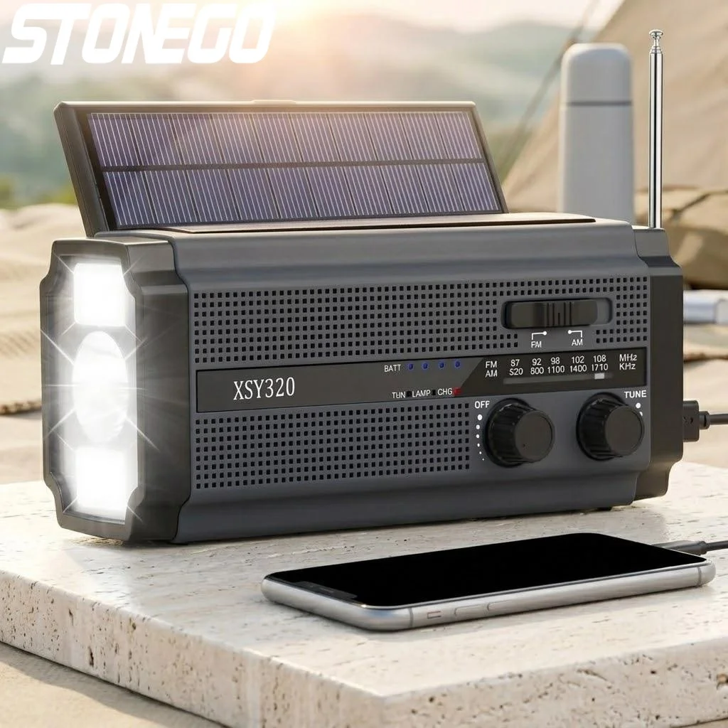 

Портативное солнечное аварийное радио AM/FM с аккумулятором 5000 мАч, LED-лампа, SOS, для кемпинга и походов