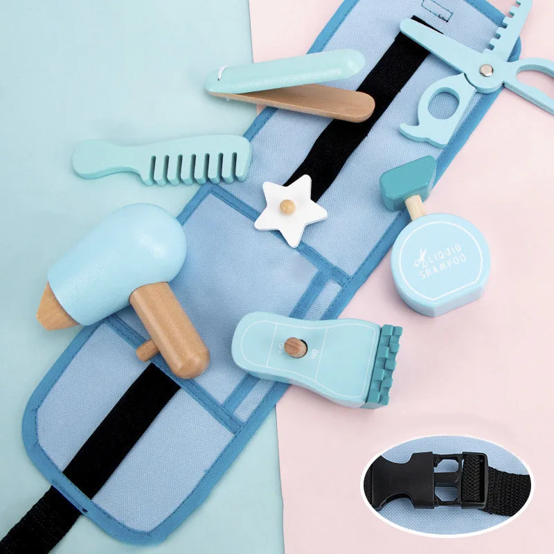 Bambini Giochi di finzione Giocattolo Simulazione in legno Borsa da taglio per capelli Giochi di ruolo Giocattoli educativi Set di marsupi per bambini di 3-6 anni