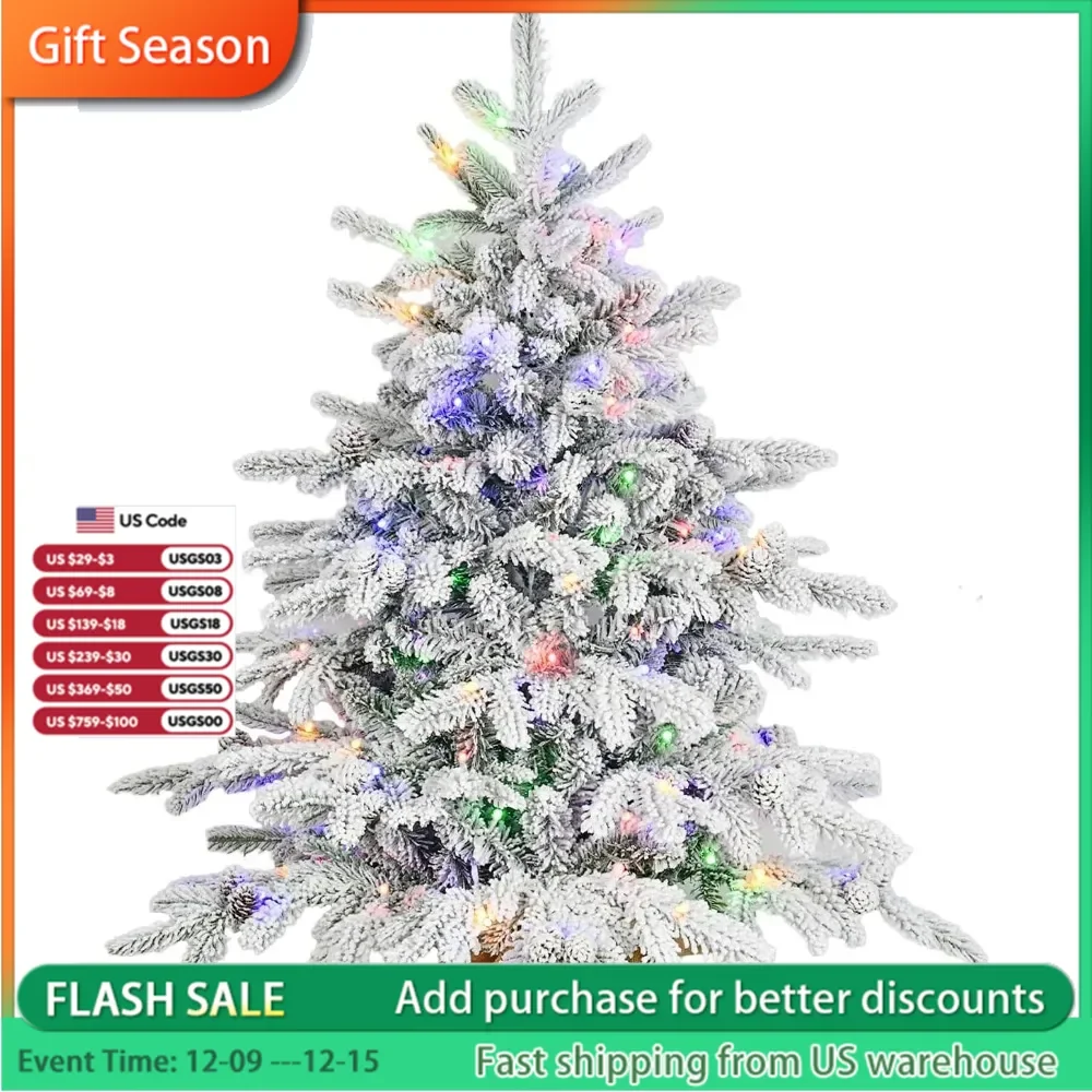 3 ft Pre-Lit Flocked Tabletop Christmas Tree with 100Colorful Lights, 528PE&PVC Tips,Pine Cones,Holiday Decor Christmas Trees.