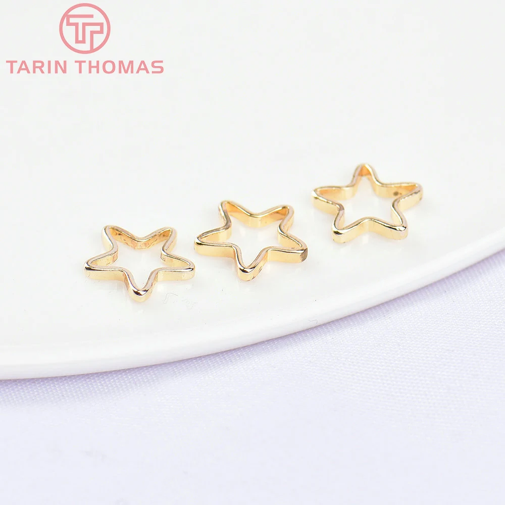 (3580)20PCS 8MM 24K Gold Color Plated Brass Star Shape Closed Rings High Quality Diy Jewelry Accessories