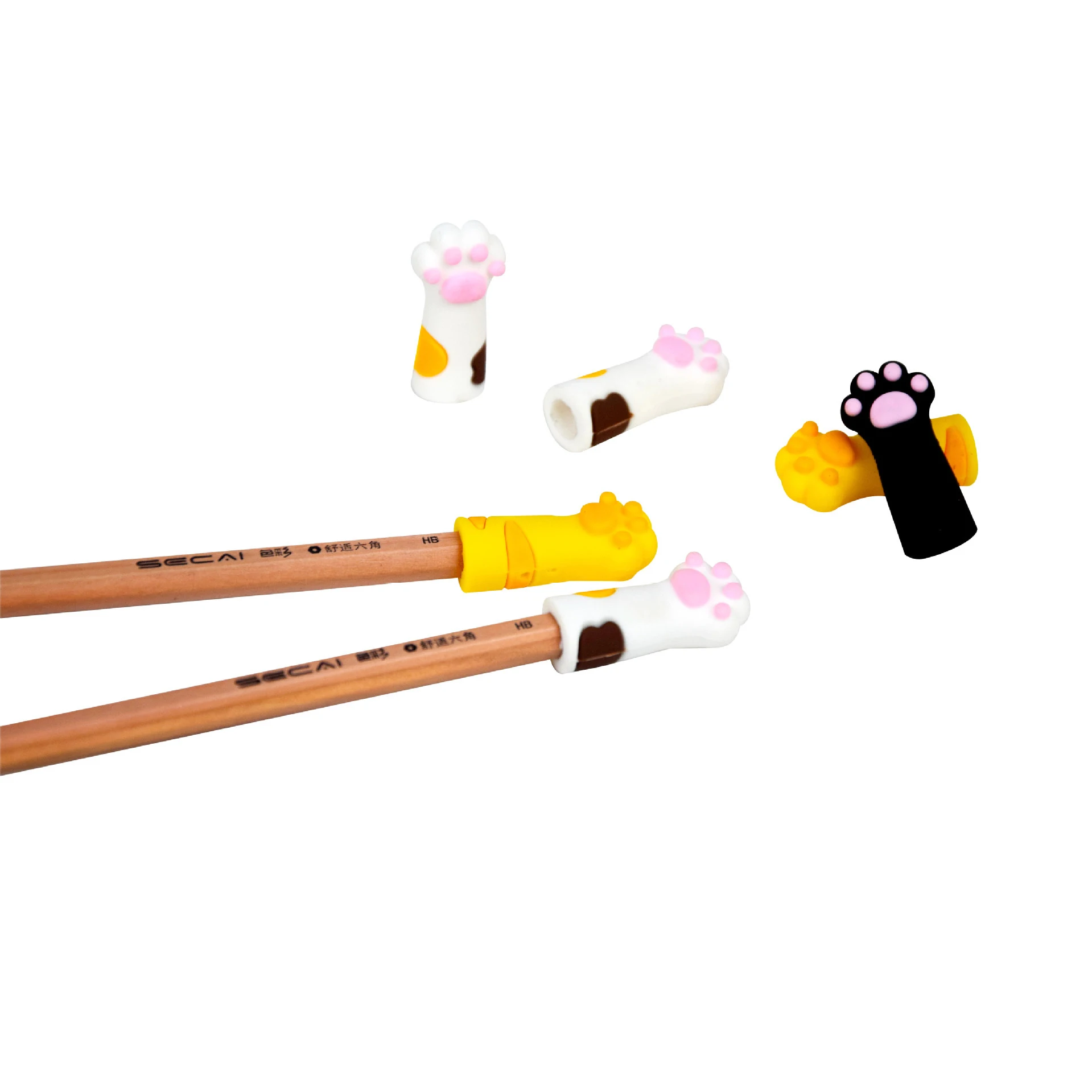 3pcs Cat Pencil Case Cute Cartoon Pen Cap Silicone Protective Pencil Caps Primary School Student Extender Pencil Extension Rod