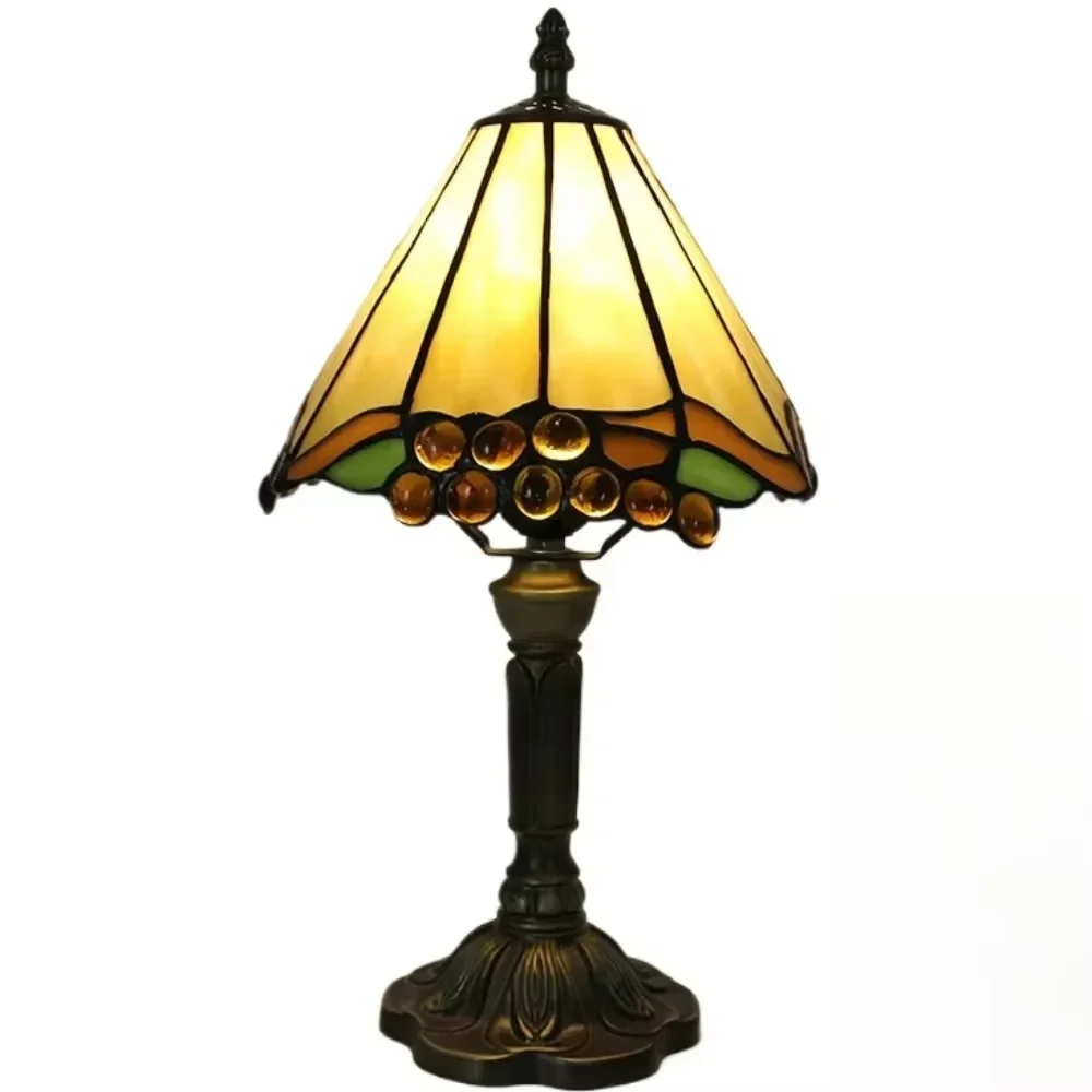 8inch Tiffany Flower Square Stained Glass Desk Reading Light Bedside Table Lamp Decor for Small Space Bedroom Home Office