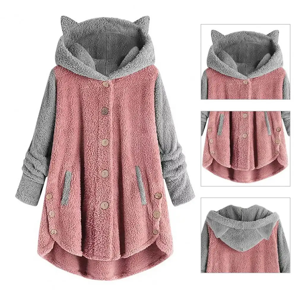 Lovely Women Jacket Cartoon Hooded Easy-Care Soft Girls Warm Jacket