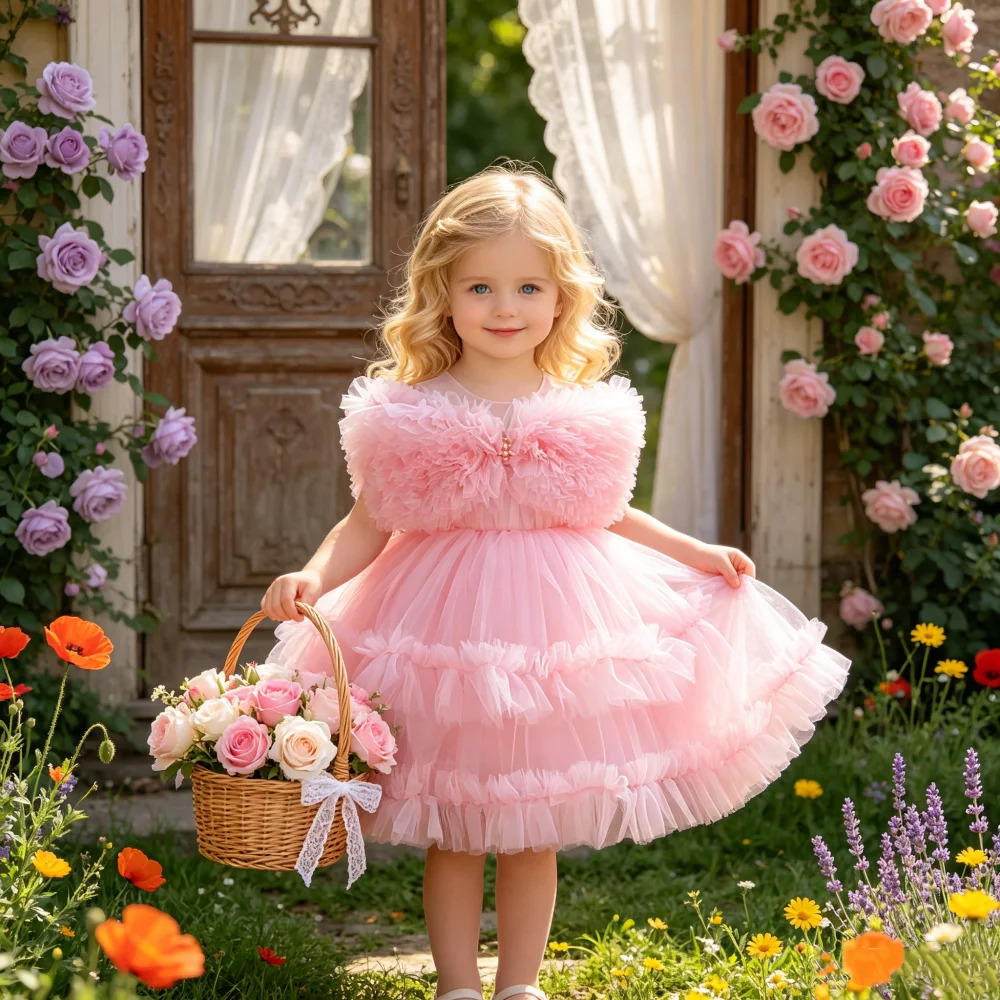 Girls' princess dress stage performance dress baby birthday puffy cake dress