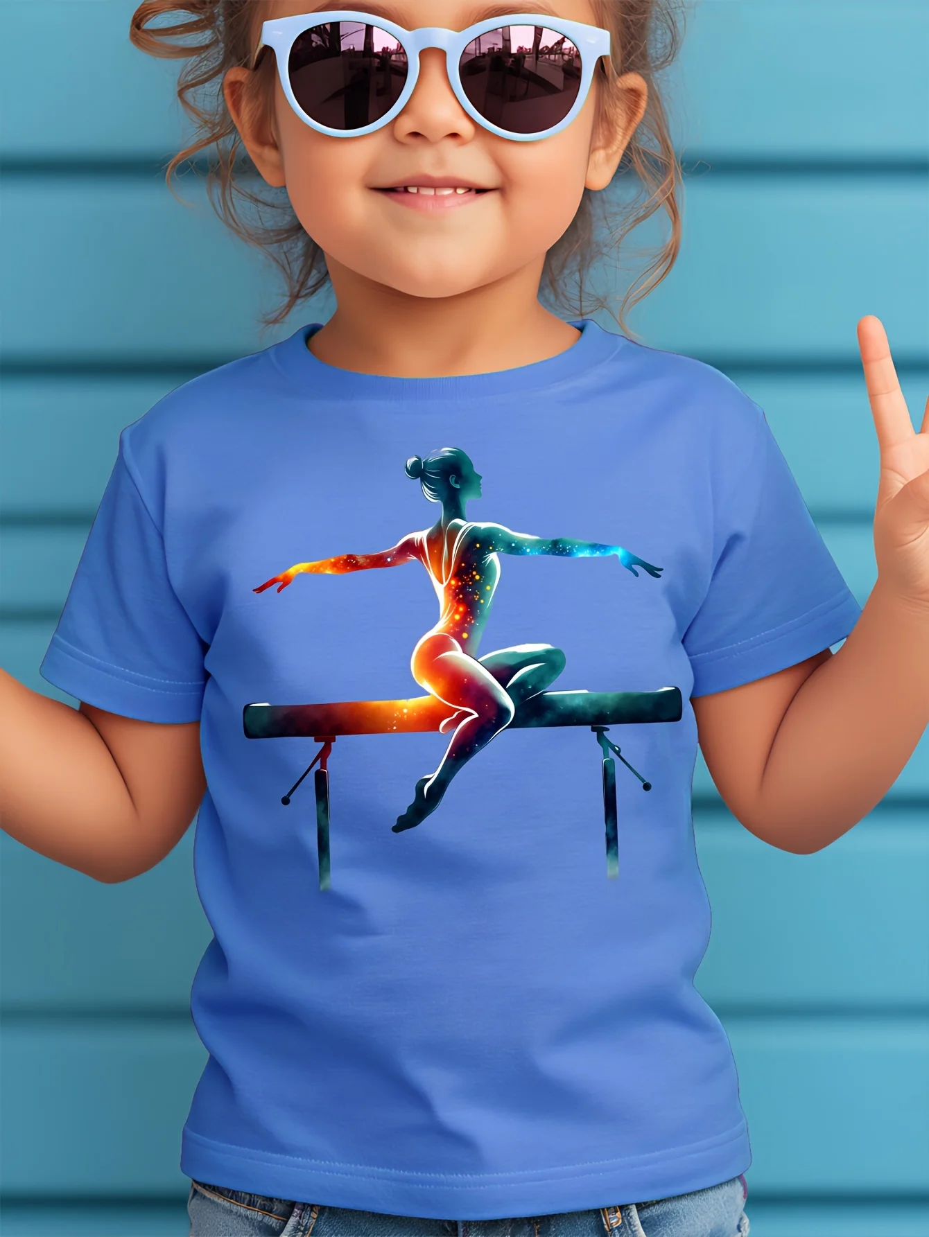 Galaxy Gymnast Balance Beam Print Kids T Shirt Boys Girls Parent Child Short Sleeve Soft Breathable Summer Casual Daily Outfit