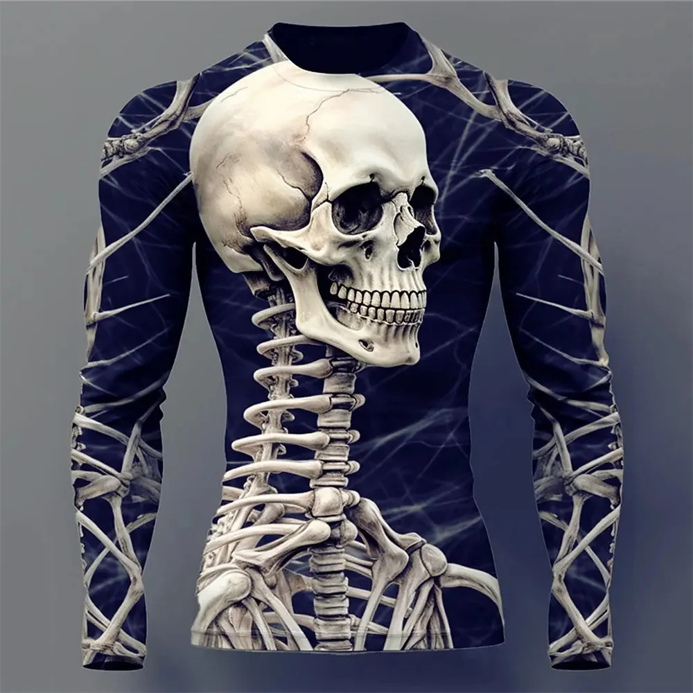 Fashion Human Bones Pattern Men's Long Sleeve T-shirt Casual O-neck Cotton Loose Tops Funny 3D Skull Print Tees Autumn Clothing