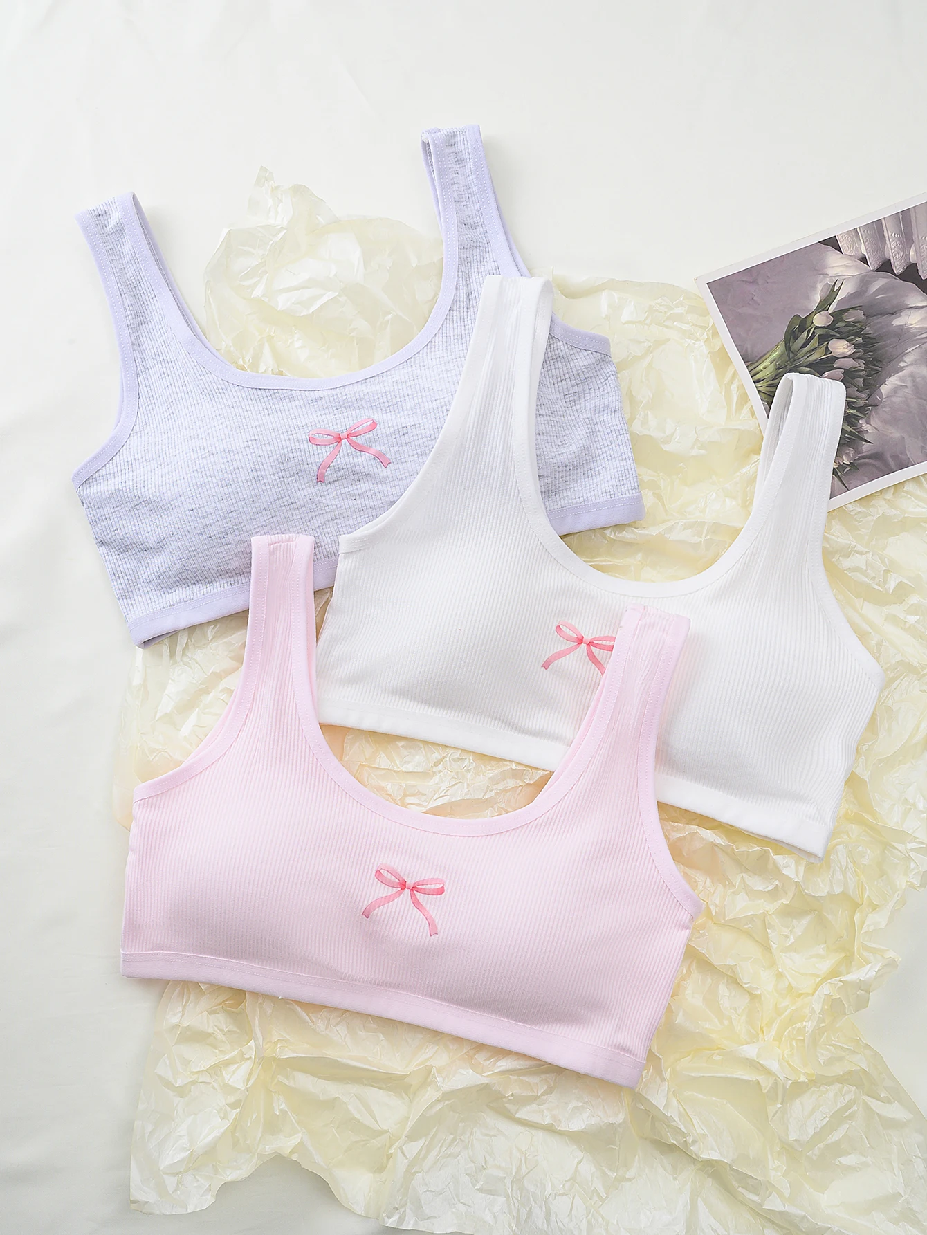 3 pcs girls' bras, with non-removable chest pads, sports bras for training, girls' underwear