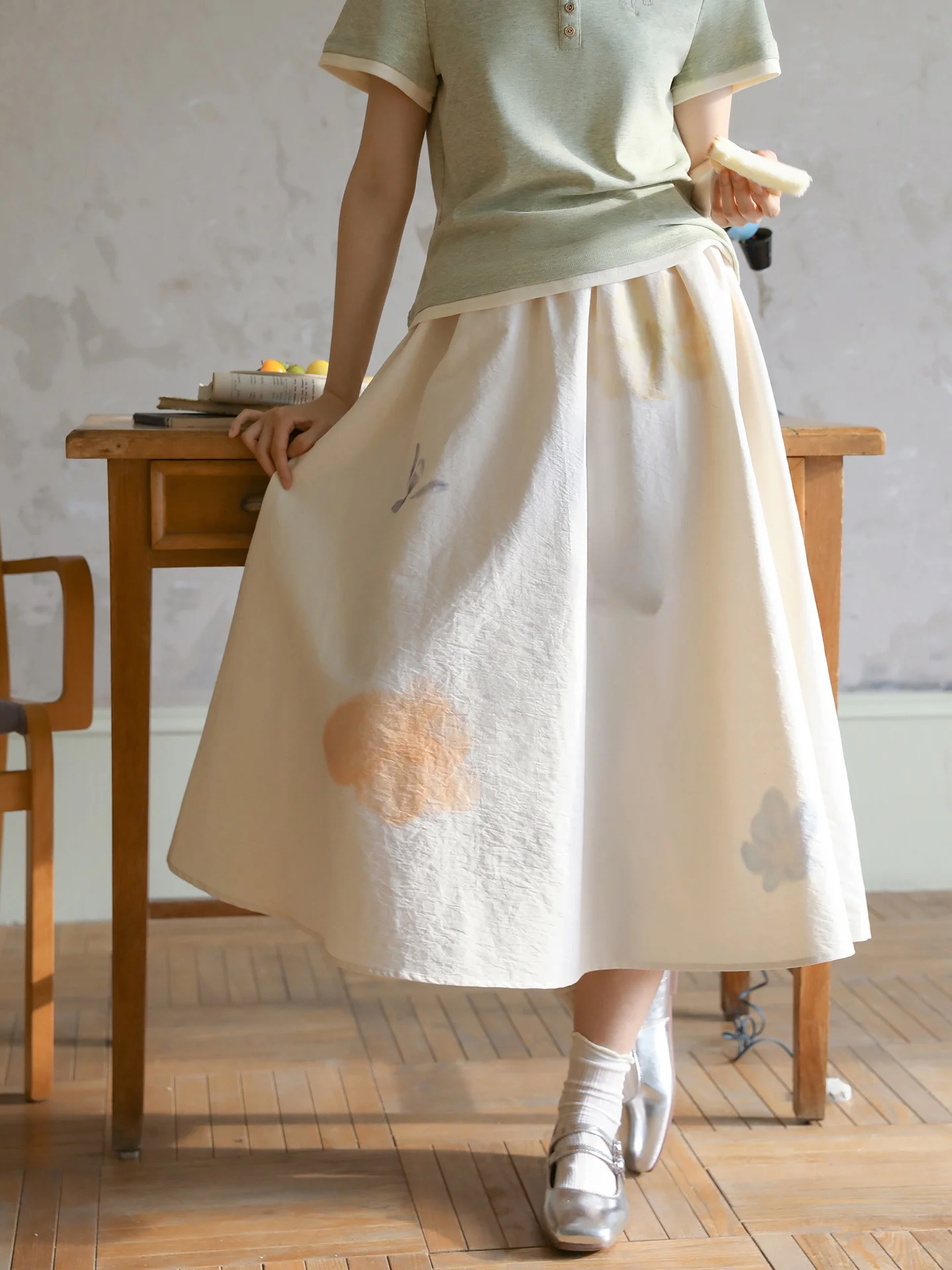 

Юбка миди Nesoulum с цветочным принтом, женская летняя, приталенная, с завышенной талией, А-силуэт, бежевая