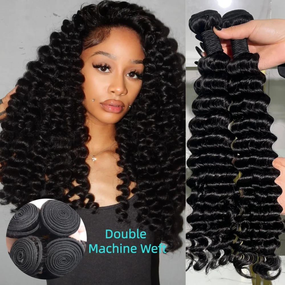 

12A Double Drawn Deep Wave Bundles 100% Virgin Human Hair Weaving 1/2/3/4 Pc Hair Extensions On Clearance Sale Millionaire Queen