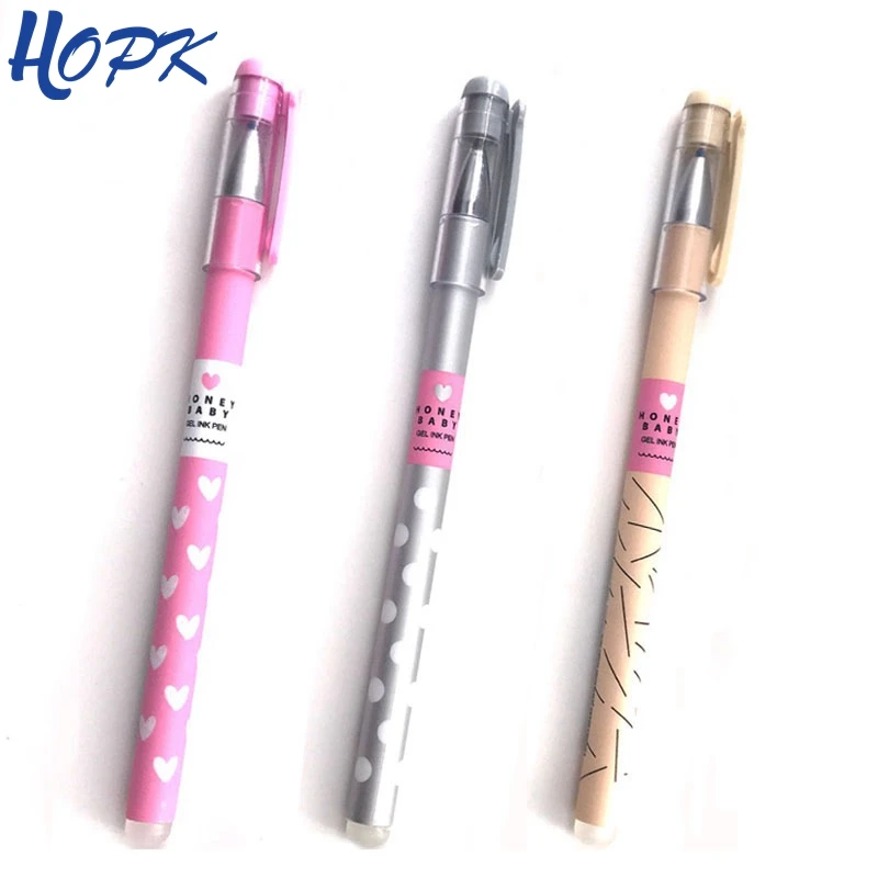 3 Pcs/ Set Heart Dots Erasable Pen Blue / Black Ink  Ballpoint Pen 0.38mm For School Office Writing Supply Kids Stationery