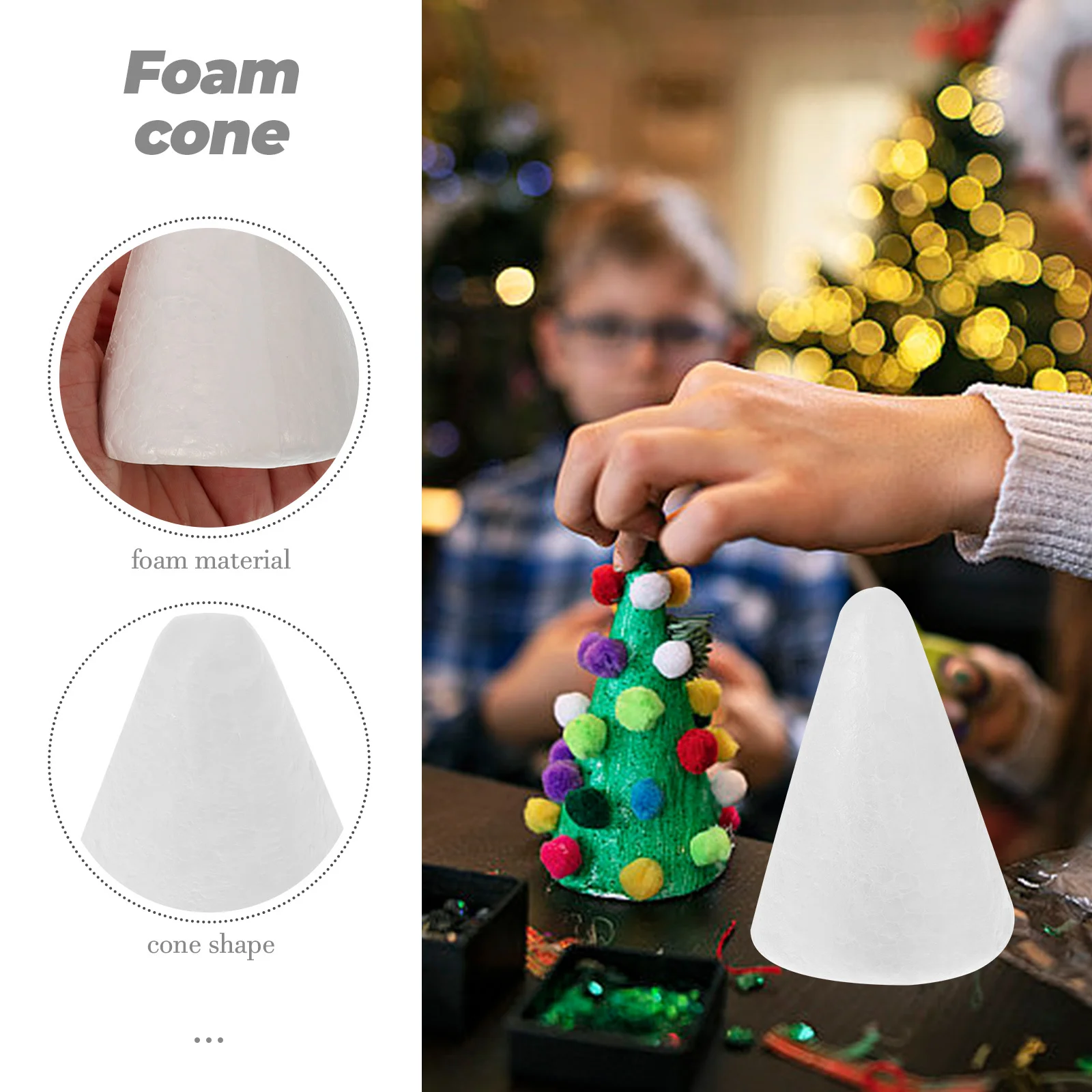 

10Pcs White Foam Cone Craft Accessories 10x7cm for Children DIY Centerpiece Decorations Birthday Party Christmas Craft Activity