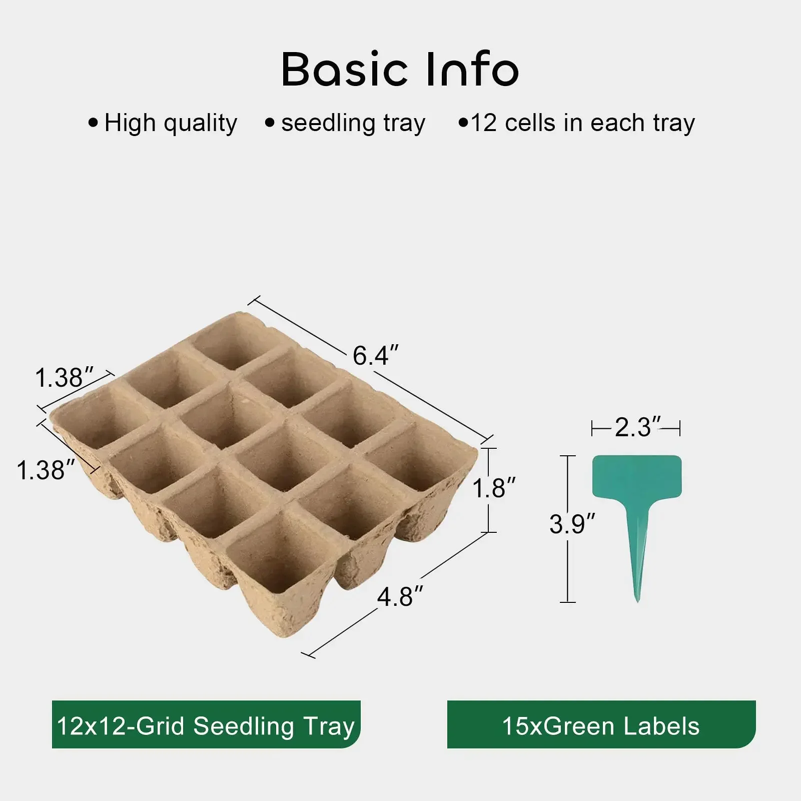 144 Cells Peat Pots Seed Starter Trays, 12 Packs Biodegradable Seedling Pots Germination Trays with 15 Pcs Plant Labels