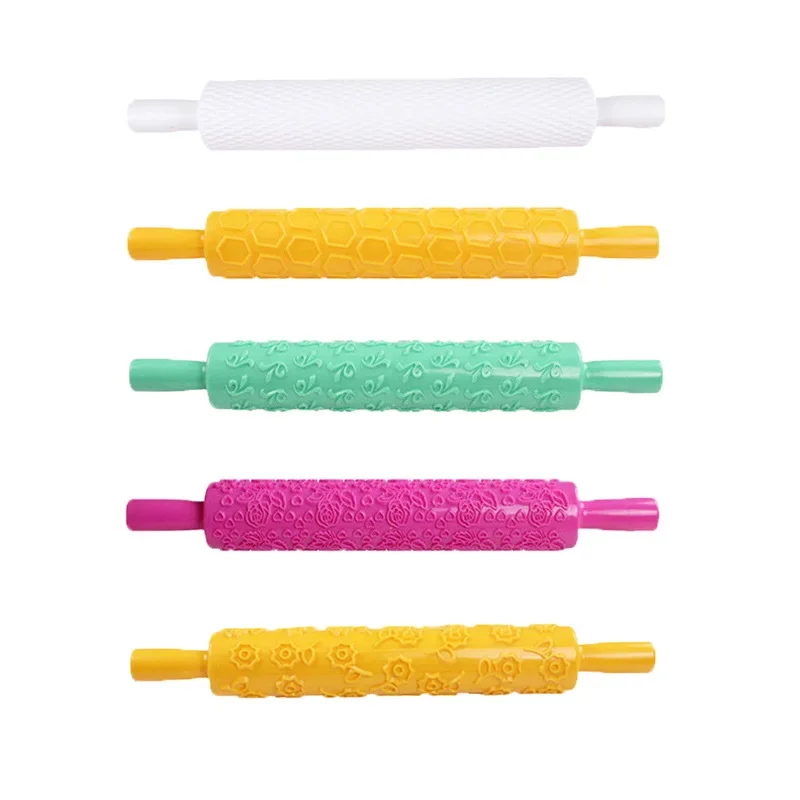 

Roller Cake Decorating Embossed Rolling Pins Textured Non-Stick Fondant Pastry Icing Clay Dough Roller Kitchen Baking Tools