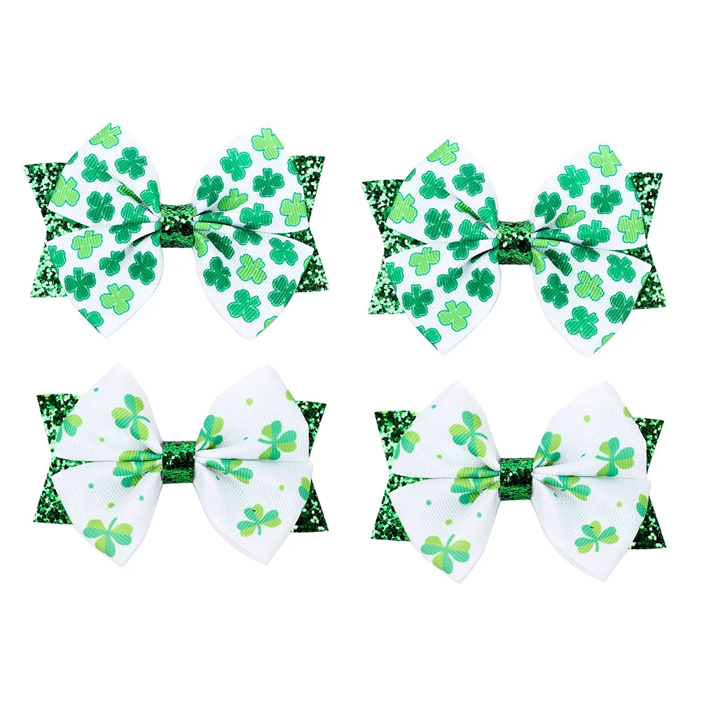 

4 Pcs Green Hairpin St Patrick's Day Accessory Bow Girl Bowknot Clips Iron Decor Barrette Kids Miss