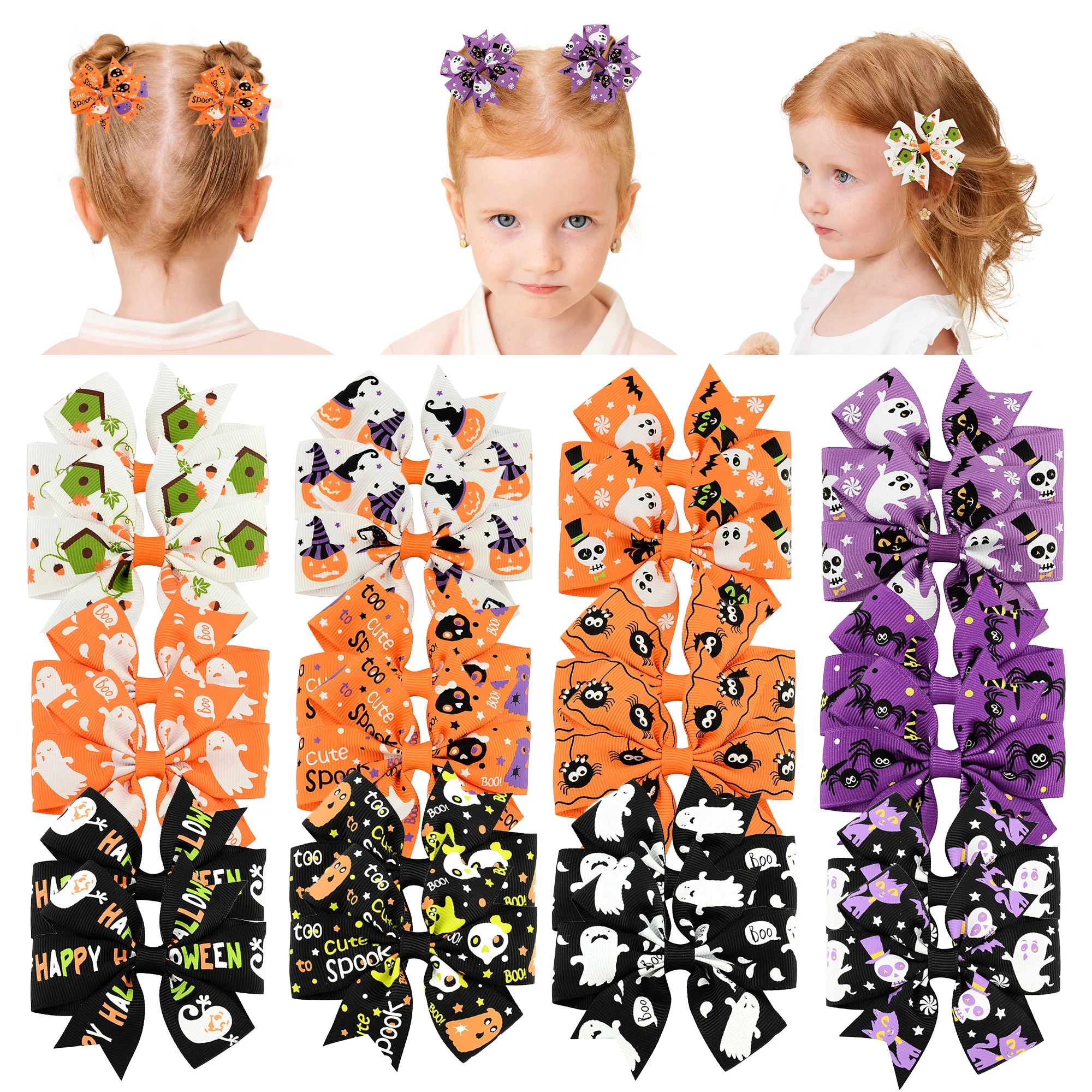 12/24 Stück 12 Farben Kürbis Halloween Kinder Ripsband Bögen Haarspangen Mädchen Haarspange Boutique Haarnadeln Kinder Haarschmuck