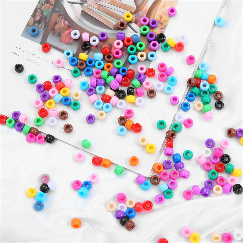 100Pcs Acrylic Pony Beads 9x6mm Bulk Plastic Large Hole Decorative Beads For DIY Friendship Bracelet Jewelry Making Braids 썸네일 2