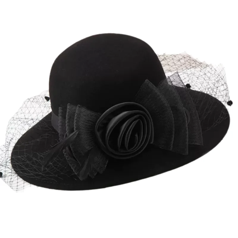 French Top Hat Banquet Lady Style Luxury Retro Mesh Hat Women's Three-dimensional Satin Rose Palace High-end Large-brimmed Caps