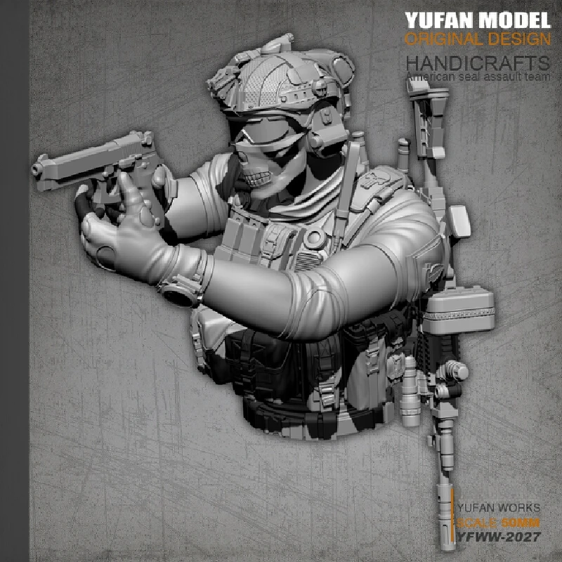 

50mm Half Body Of Navy Seals Resin Model Figure Gk Micro Miniature 3d Printed White Model Toy Unassembled And Unpainted Kit