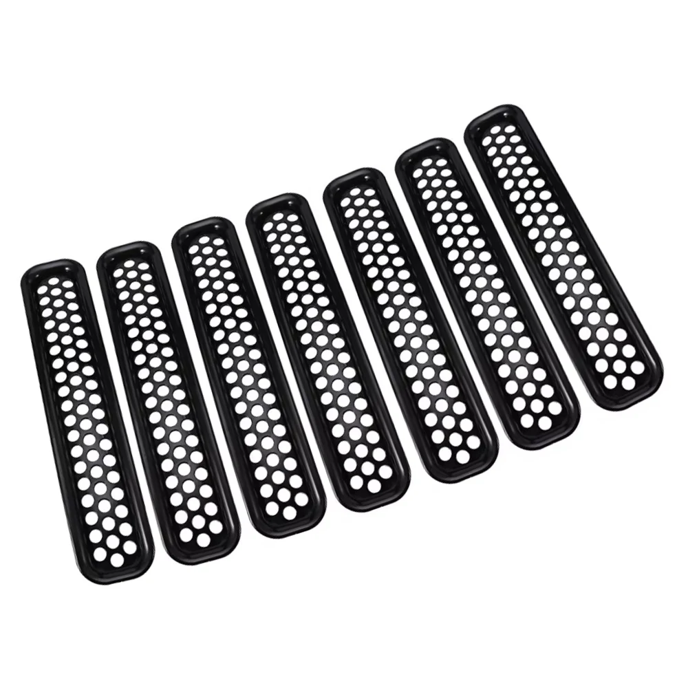 

For Jeep Wrangler TJ 1997-2006 7Pcs Car Front Grill Mesh Grille Inserts Hollow Cover Trim Kit ABS Accessories