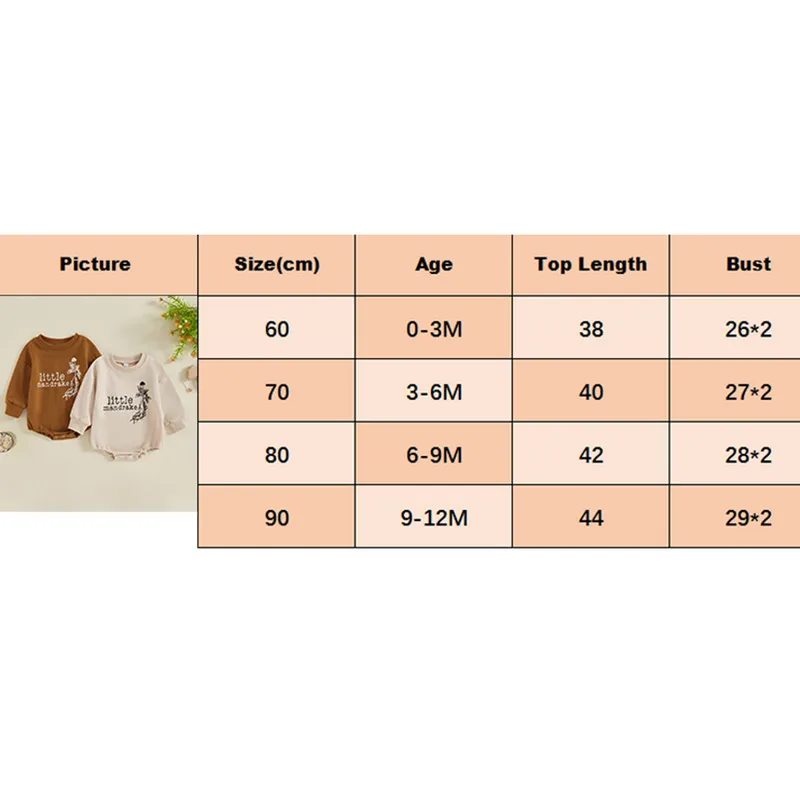 Newborn Baby Girls Boys Bodysuit Autumn Clothes Mandrake Letter Print Round Neck Long Sleeve Casual Jumpsuit Baby Clothing