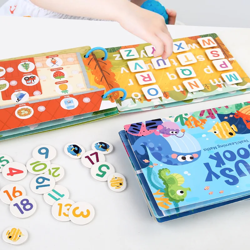 Kids Early Learning Quiet Stick-On Activity Book Farm Alphabet Recognition Educational DIY Magic Reusable Peel-and-Stick Toy