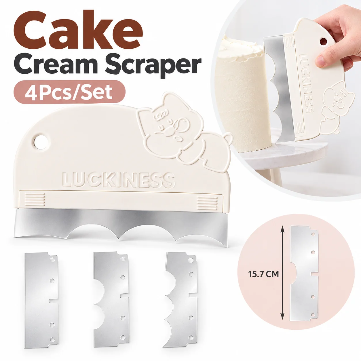4Pcs/Set Transparent Cake Cream Scraper Flexible Cream White Cake Icing Spatula Interchangeable Blades Curved Blade Design