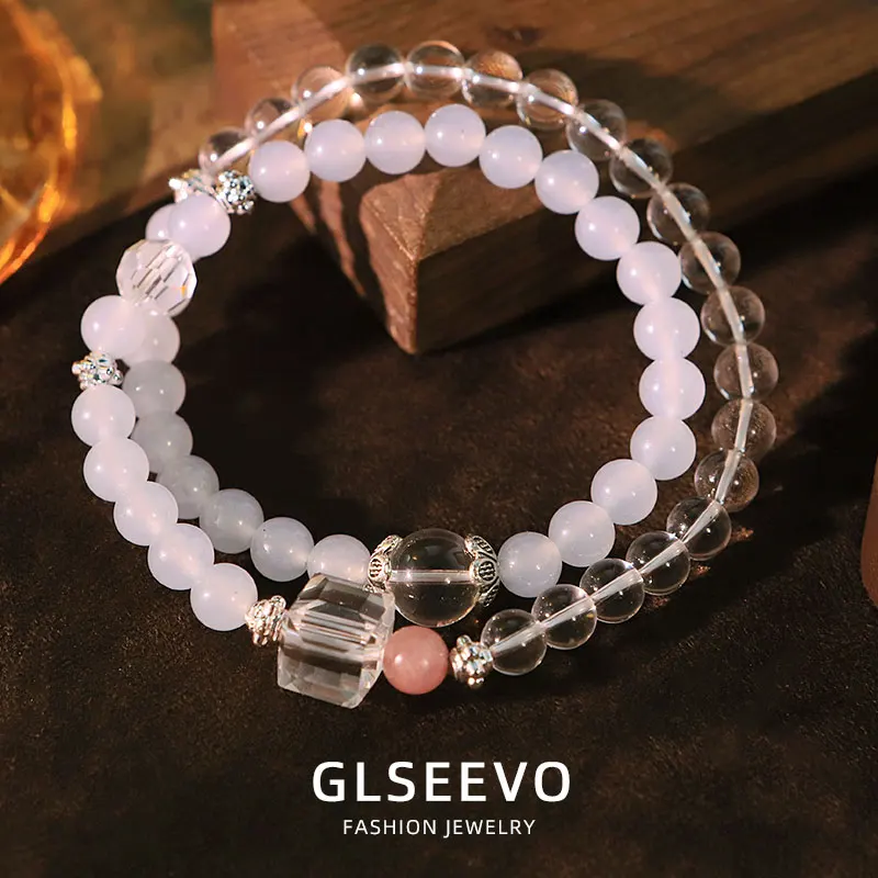 روز كوارتز البحر الأزرق دائرة مزدوجة سوار اليدوية مطاطا سوار مجوهرات هدية للنساء GB1331 #4