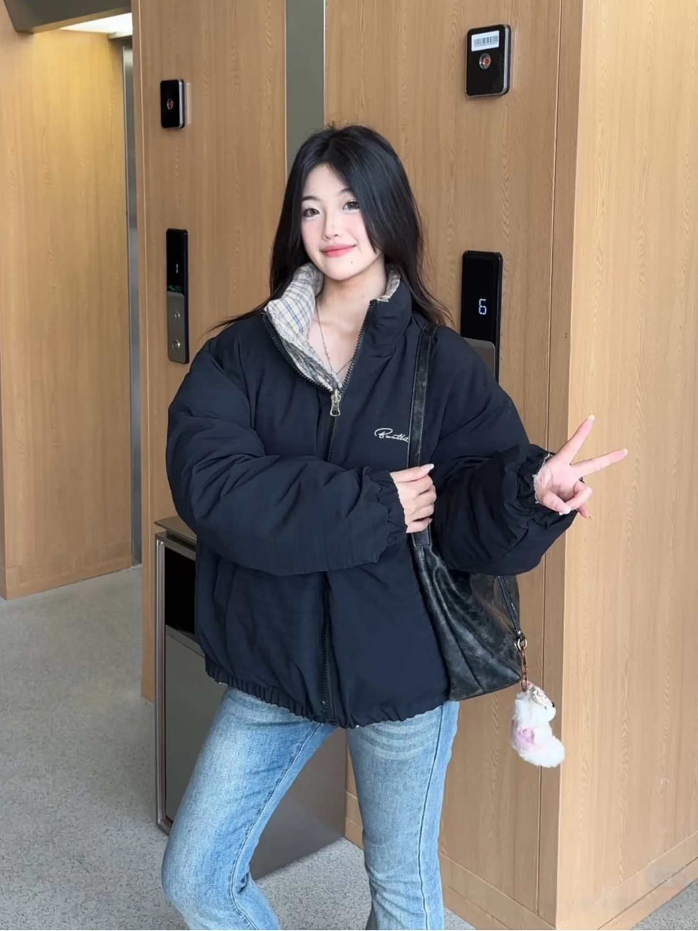 

Double-Sided Wear Winter Faion Brand Plaid Splicing Color Colion down Cotton Jaet Men Women Casual Sli Cotton Coat