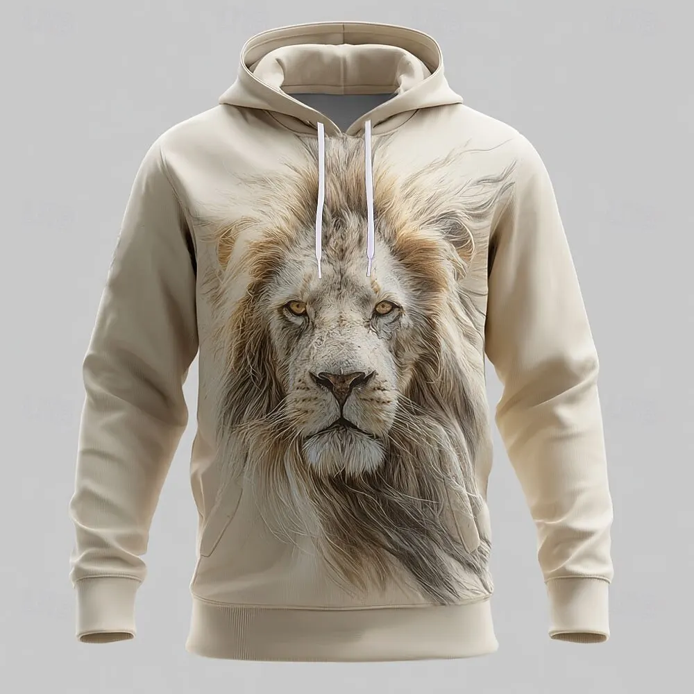 

3D Print Lion Pattern Hoodies For Men Vintage Animal Graphic Long Sleeve Hooded Sweatshirt Fashion Outdoor Street Casual Clothes