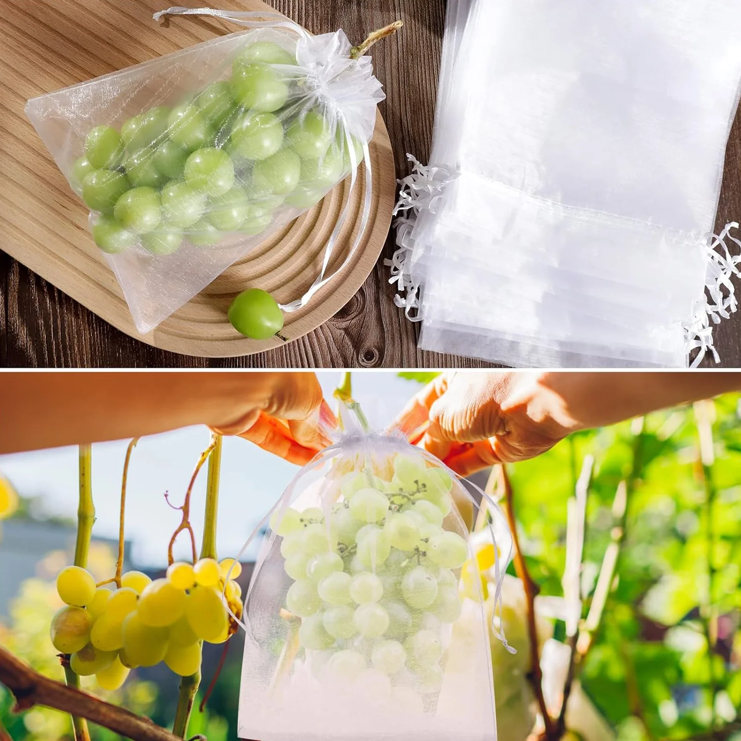 100pcs Mesh Fruit Protection Bags Drawstring Organza Cover Grapes Mango Fruit Trees Vegetable Grow Grape Bag Gift Packaging Bags