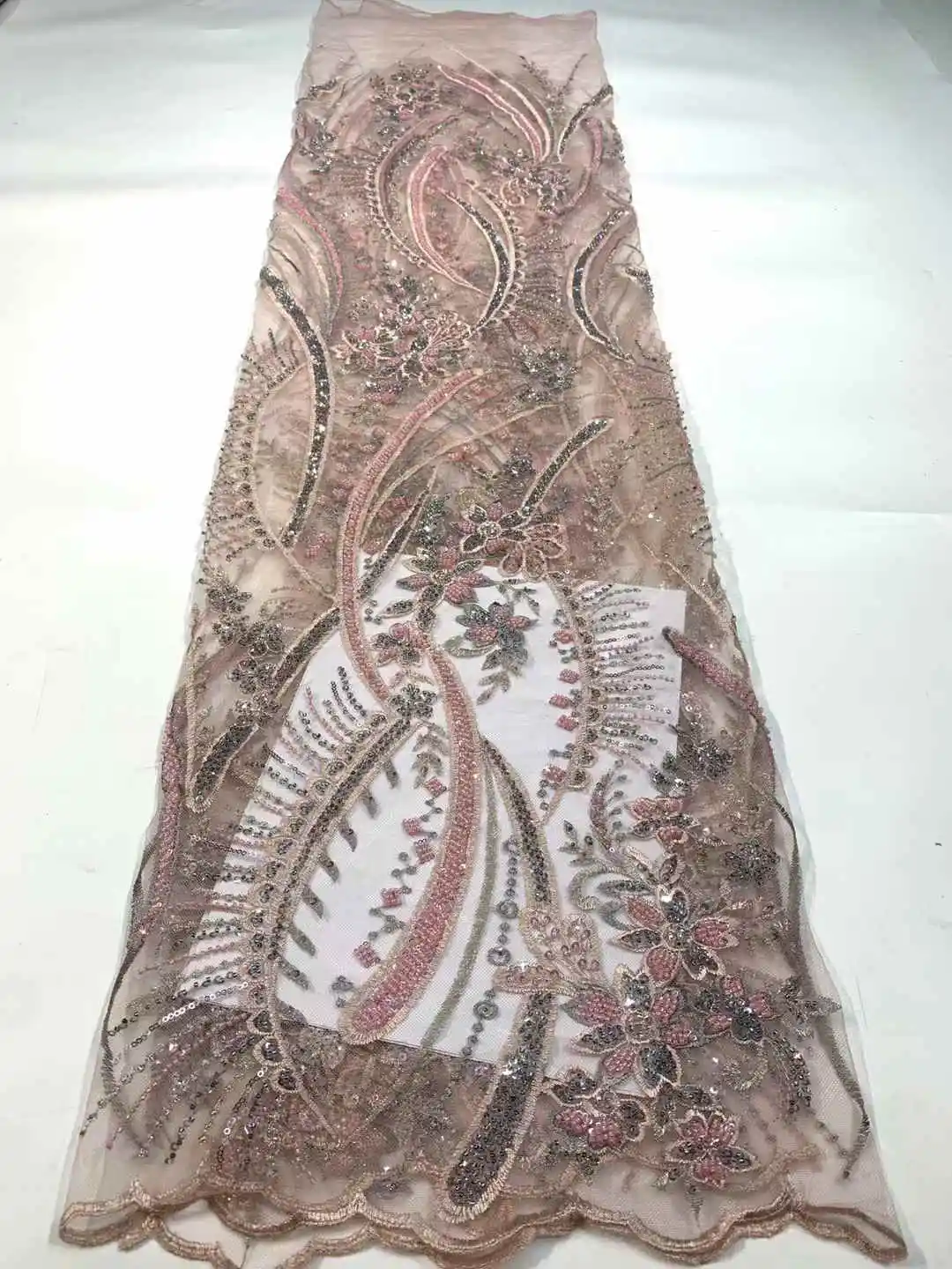 الخرز الفاخر الدانتيل الأفريقي 2025 جودة عالية 5 ياردة الخرز اليدوية الترتر النسيج نيجيريا لفستان الحفلات المسائية ،