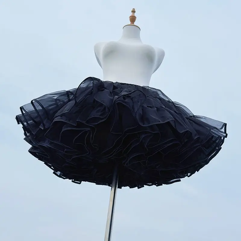 Kurzer Lolita-Petticoat, gewalttätiger Stil, ohne Knochen, weicher Mesh-Krinoline, flauschiger Pettiskirt für den Alltag, süße Lolita-Moderöcke, Schwarz – Detail 9