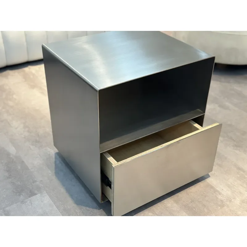 Modern Silver Stainless Steel Nightstand Bedside Table with Storage