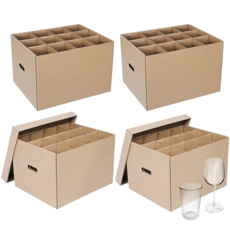 4 Pack Wine Glass Moving Boes Kitchen Moving Boes with Handle Kitchen Kit with Lid for Dish Glassware es